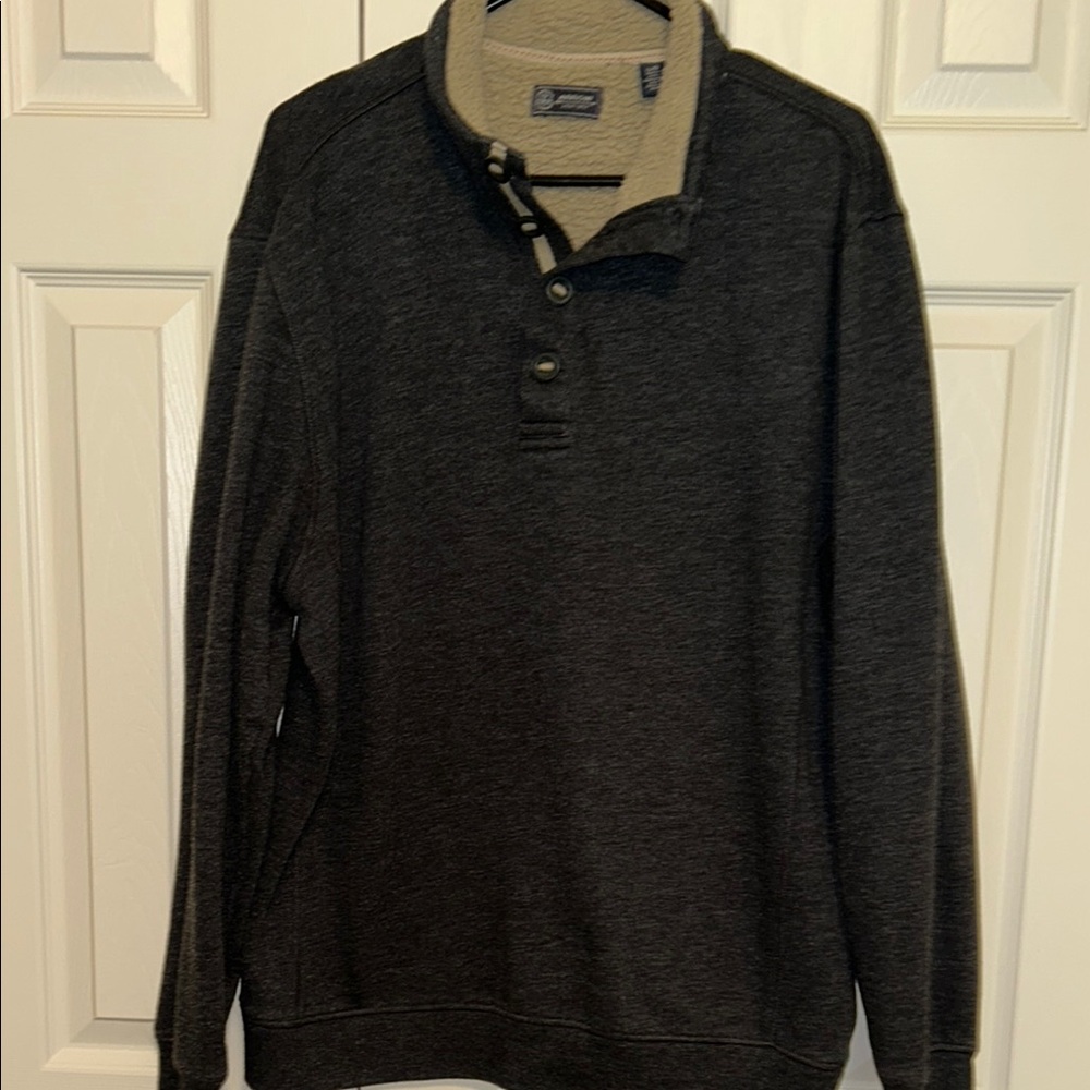Arrow Gray Knit Pullover sweatshirt with Button Placket